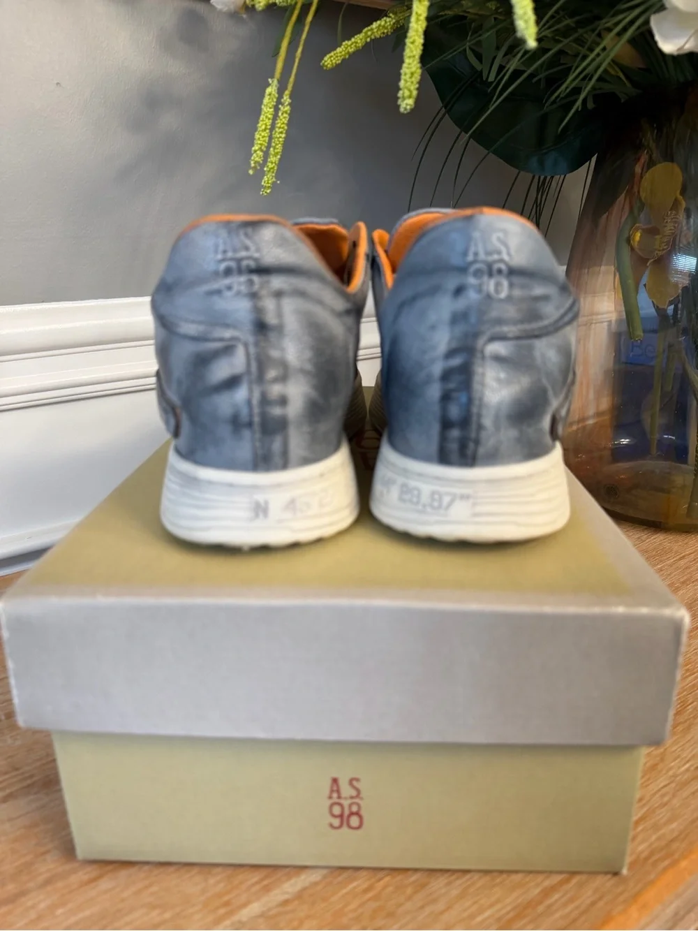 A.S.98 Women's Gray/blue Leather Perforated Low-Top Sneakers